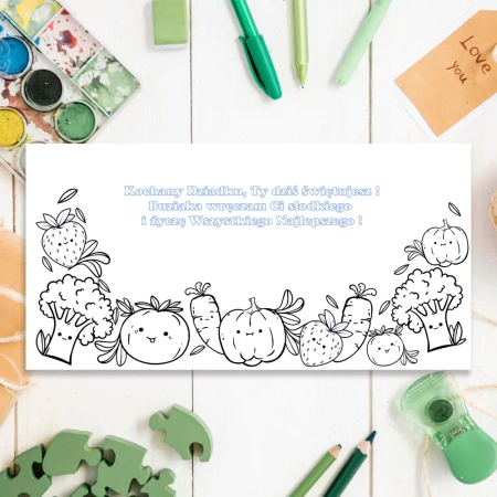 Kartka z życzeniami Kolorowanka Warzywa dla Dziadka