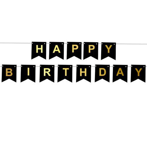 Baner girlanda CZARNY "Happy Birthday" złoty napis