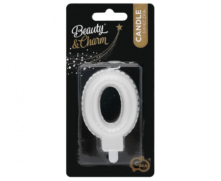 Świeczka urodzinowa cyfra 0 jak balon foliowy perłowa biała, 7 cm