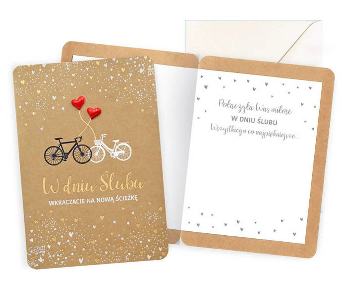 Kartka okolicznościowa kraft W Dniu Ślubu ROWERY