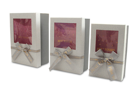 Pudełko prezentowe z okienkiem kokarda SZARY 1 szt.