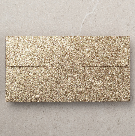 Koperta podarunkowa z bilecikiem złoty róż brokatowa 17x9 cm 1 szt.