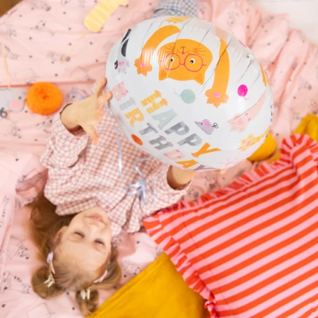 Balon foliowy Happy Birthday Kotki okragły 45cm
