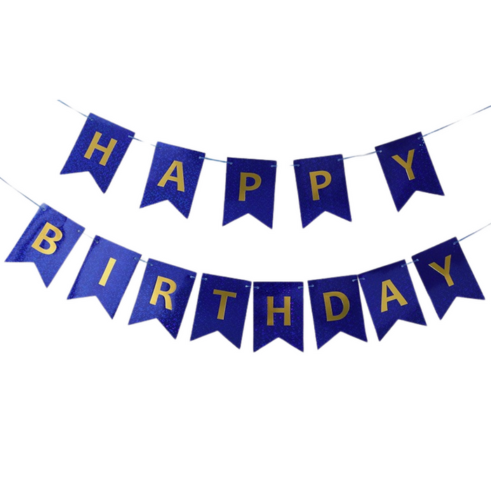 Baner urodzinowy girlanda granatowa "Happy Birthday" Złote litery 180 cm