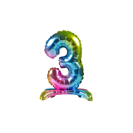 BALON foliowy stojący CYFRA tęczowa 38 cm PartyTime