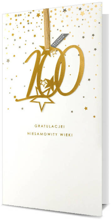 Kartka okolicznościowa z zawieszką 100 urodziny 12x22,5 cm