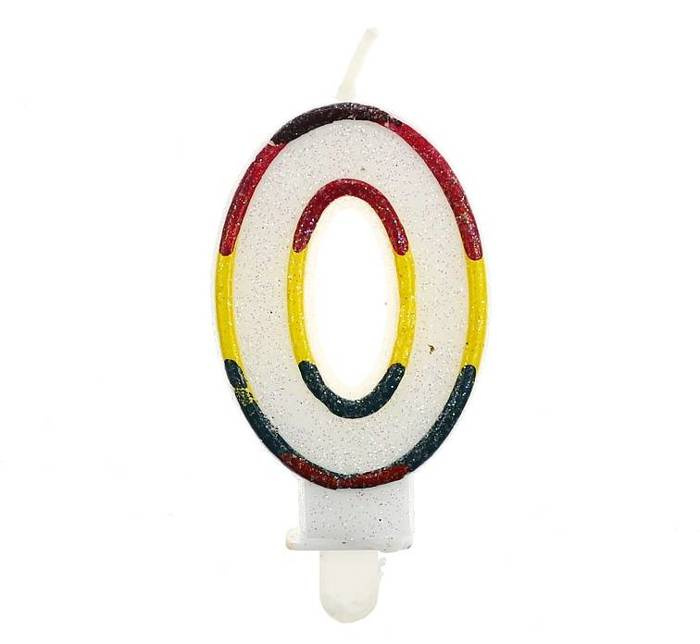 Świeczka urodzinowa "0" brokatowa kolorowa