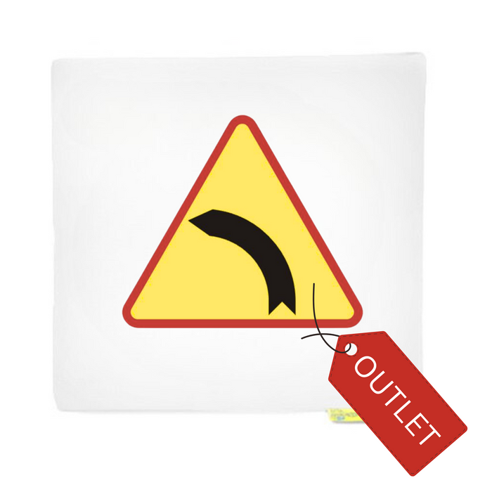Poduszka kwadratowa znak Ostrzegawczy NIEBEZPIECZNY ZAKRĘT W LEWO 1 szt. - OUTLET - skaza nadruku