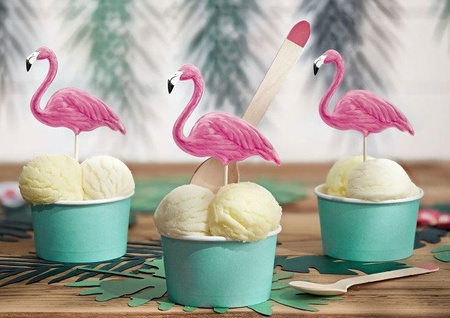 Pikery toppery Flamingi dekoracje na tort muffinki 6 szt