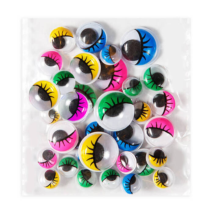 Ruchome oczka z RZĘSAMI MIX - KOLOROWE 36 szt
