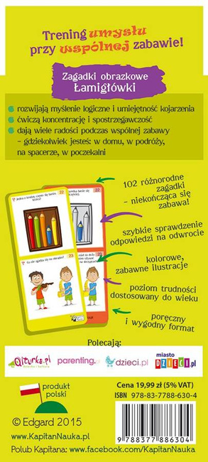 ŁAMIGŁÓWKI 3-5 LAT ZAGADKI OBRAZKOWE KAPITAN NAUKA
