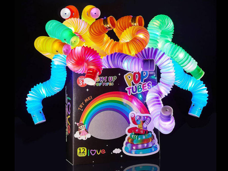 Rurki Sensoryczne ŚWIECĄCE LED zabawka edukacyjna gąsienica 12 szt.