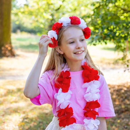 Opaska z kwiatami Wianek kibica biało-czerwony Polska