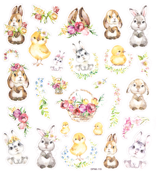 Naklejki brokatowe Wielkanocne - Króliczki i Kurczaczki 27 szt.
