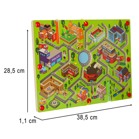 Gra labirynt magnetyczna planszowa drewniana do podróży duże miasto 2 graczy
