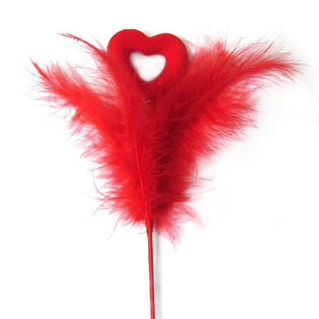 Serduszko z piórkami na patyku Dekoracja 1 szt.