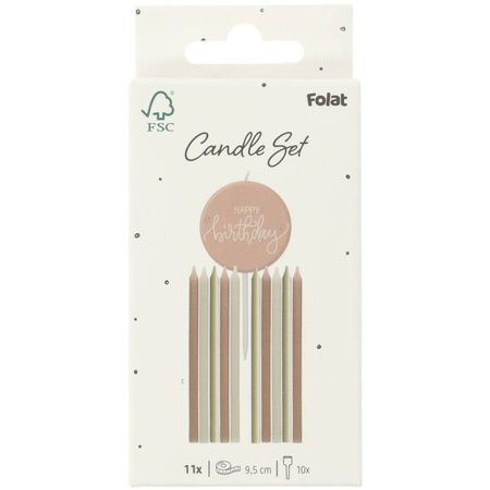 Świeczki urodzinowe na tort Happy Birthday zestaw 11 szt. (kolory Woodland)