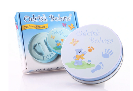 Odcisk bobasa Prezent na Baby Shower zestaw w puszce