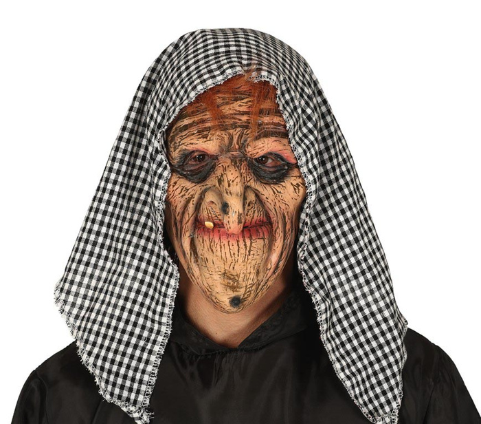 Maska lateksowa wiedźma czarownica z chustą