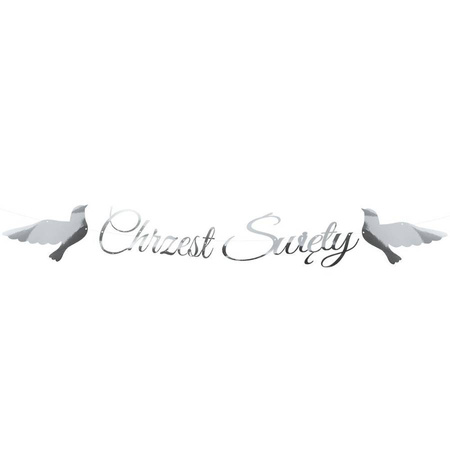Baner girlanda Chrzest Święty srebrny napis gołąbki