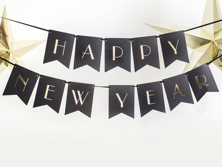 Girlanda baner Happy New Year czarny na Sylwestra 170 cm