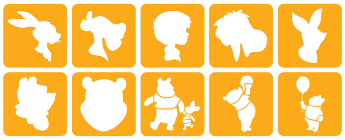 Szablony do tatuaży brokatowych ZESTAW 10 szt. mix Kubuś Puchatek