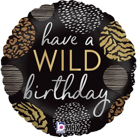 Balon foliowy WILD Birthday czarno złoty 18"
