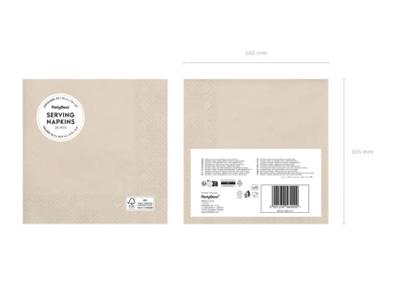 Serwetki papierowe jednokolorowe beżowe 33x33 cm 20 szt.