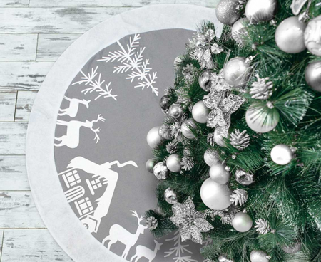 Dywanik pod choinkę mata święta renifery SREBRNA 90 cm
