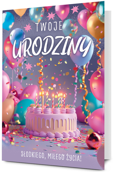 Kartka okolicznościowa Urodzinowa XXL Tort i balony "Słodkiego Miłego Życia"