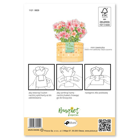 Kartka okolicznościowa 3D przestrzenna Bukiet Różowe Azalie W Dniu Imienin