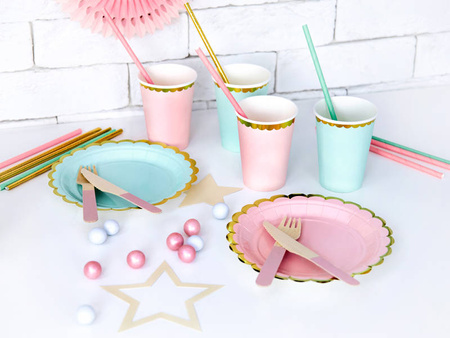 Talerzyki jednokolorowe papierowe złoto-różowe 18 cm 6 szt.