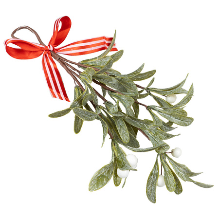 Jemioła sztuczna gałązka z biało czerwoną kokardą