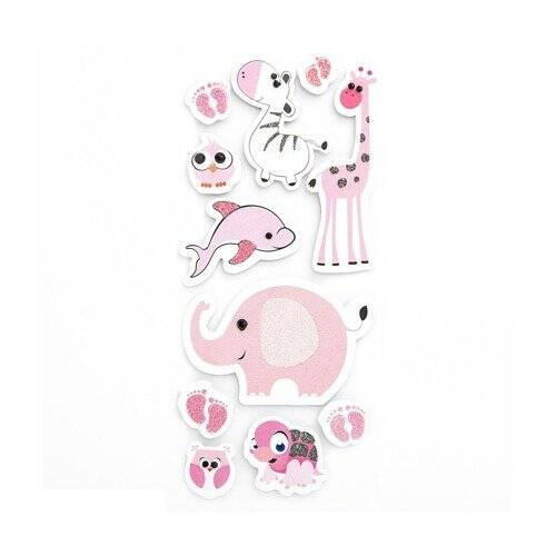 Naklejki z pianki ZWIERZAKI W ZOO - PINK  11 szt