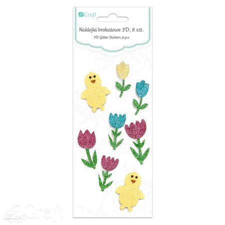 Naklejki z pianki z brokatem KURCZACZKI I TULIPANY 8 szt