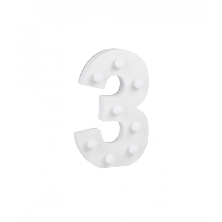 Świecąca Cyfra LED "3" Light Letter, drewniana biała 17x12 cm
