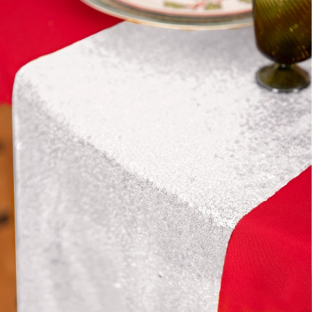 Bieżnik na stół cekinowy SREBRNY 200 x 28 cm
