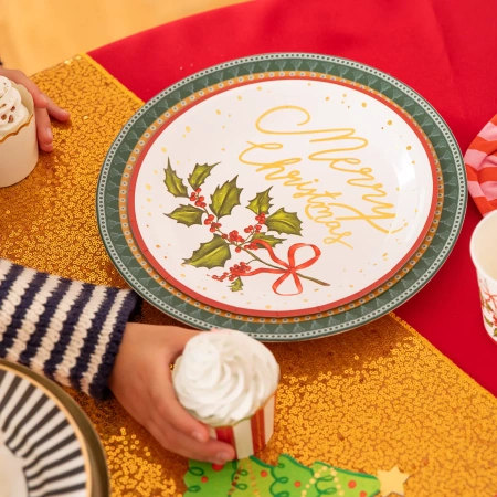 Talerzyki papierowe świąteczny wzór gałązka Merry Christmas 23 cm 10 szt.