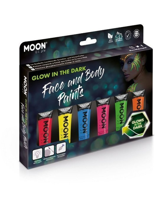 Zestaw Farby świecące w ciemności i UV MOON Glow 6 x 12ml