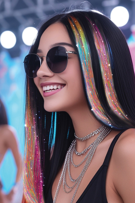 Włosy syntetyczne pasemka brokatowe multikolor 50 cm x 3 szt.