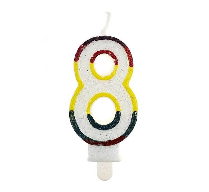 Świeczka urodzinowa "8" brokatowa kolorowa