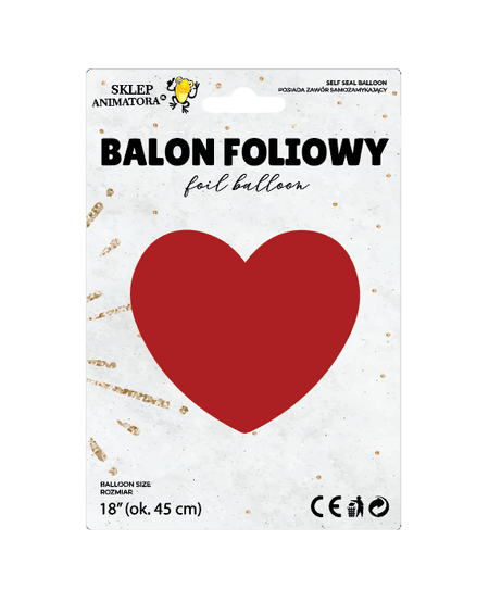 Balon foliowy SERCE czerwone jednokolorowy 18"