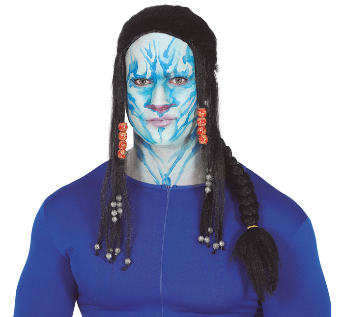 Peruka z dredami, warkoczem i koralikami czarna Avatar