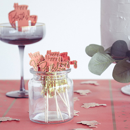 Toppery dekoracyjne, pikery na imprezę Happy Birthday Golden Dusk 12 szt.