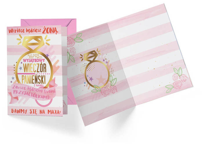 Kartka okolicznościowa karnet WIECZÓR PANIEŃSKI pierścionek