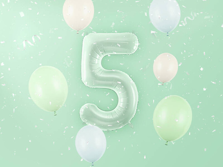 Balon foliowy CYFRA 5 pastelowy zielony 72 cm