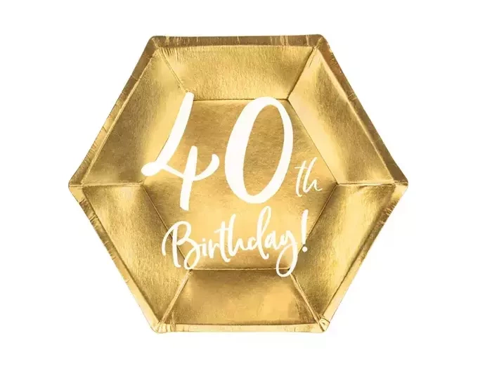 Talerzyki papierowe 40th Birthday złote 20 cm 6 szt.