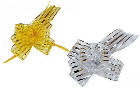 Kokarda ściągana do pakowania prezentów złota lub srebrna 1 szt.