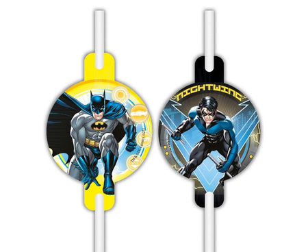 Słomki do picia papierowe z medalionem BATMAN 4 szt.