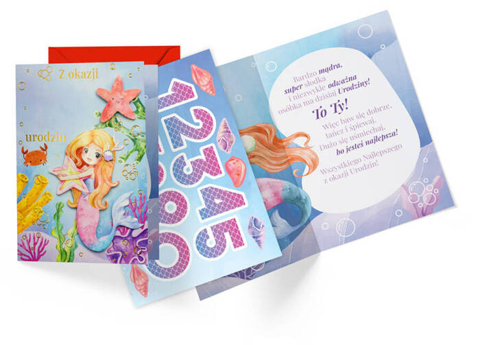 Kartka okolicznościowa Urodziny dziecięce (wymienne cyferki) syrenka